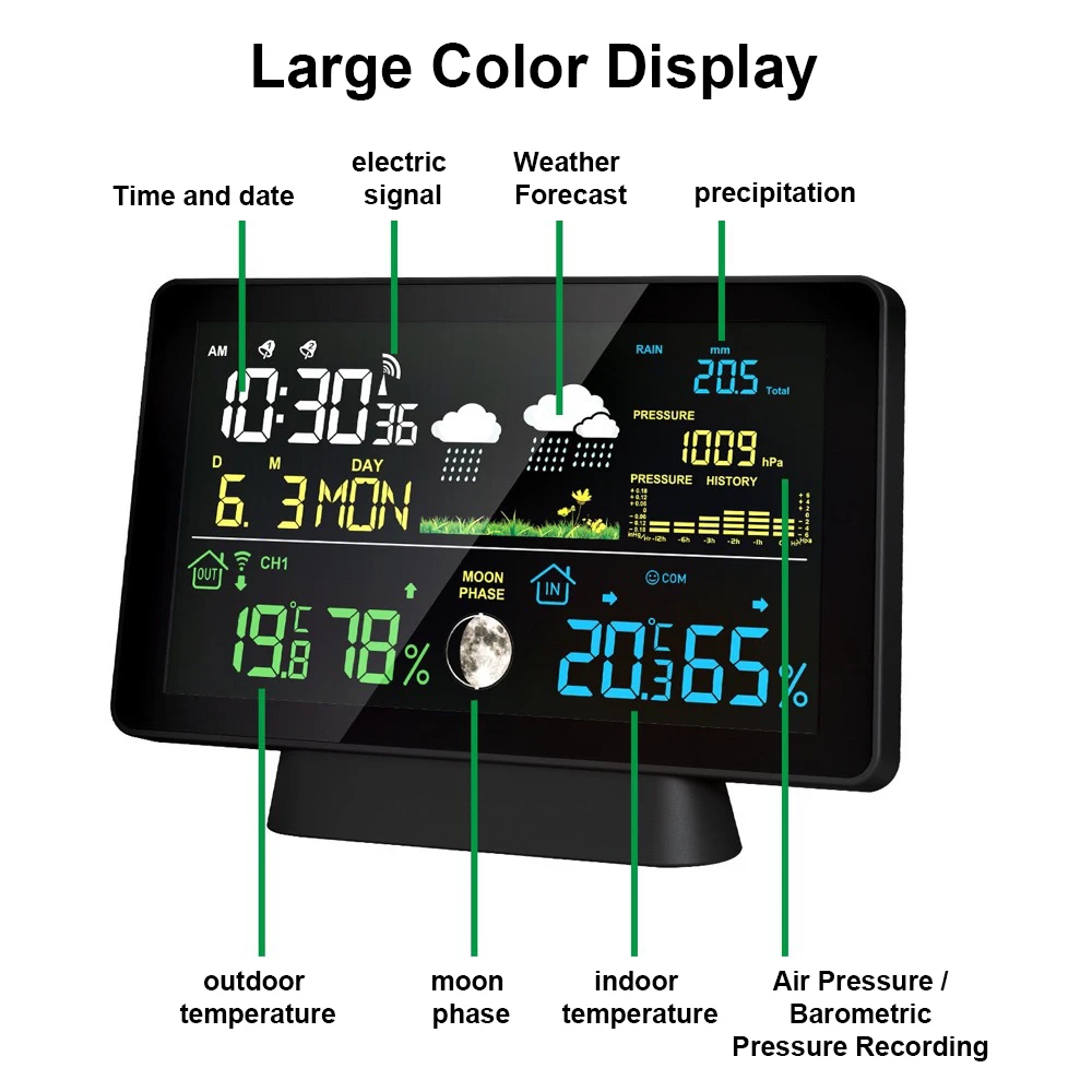 Stazione meteorologica elettronica professionale multifunzione orologio con schermo a colori intelligente temperatura umidità pioggia barometrica P