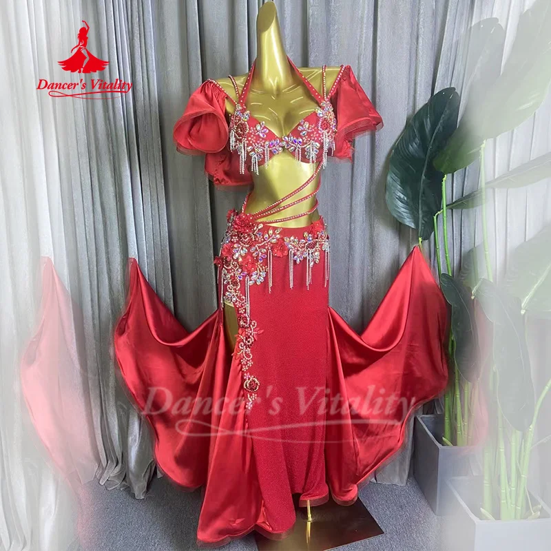 

BellyDance Outfit Adults and Children Customized Senior AB Stones Bra+Tassel FishTail Long Skirt 2pcs Dancer Performance Costume