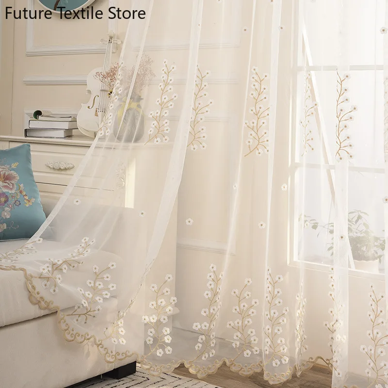 White Embroidered Lace Window Screen Curtains for Living Room Bedroom Partition Curtain Kitchen Finished Product Customization