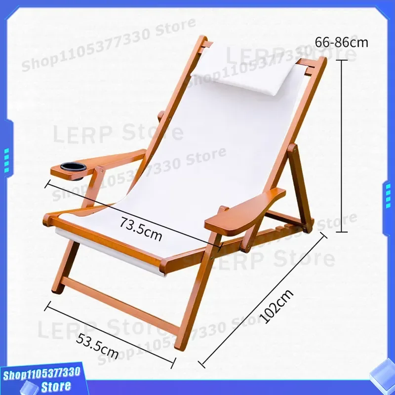 Portable Folding Wooden Deck Chair with Armrests and Cup Holder for Outdoor Camping Beach Travel Lightweight Canvas Seat