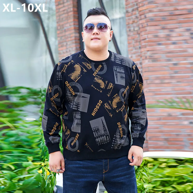 

Pullover Sweatshirt Men Clothing Oversized Black White Sweater Spring Pattern Loose Plus size 7XL 8XL 10XL O-Neck Clothes Tops