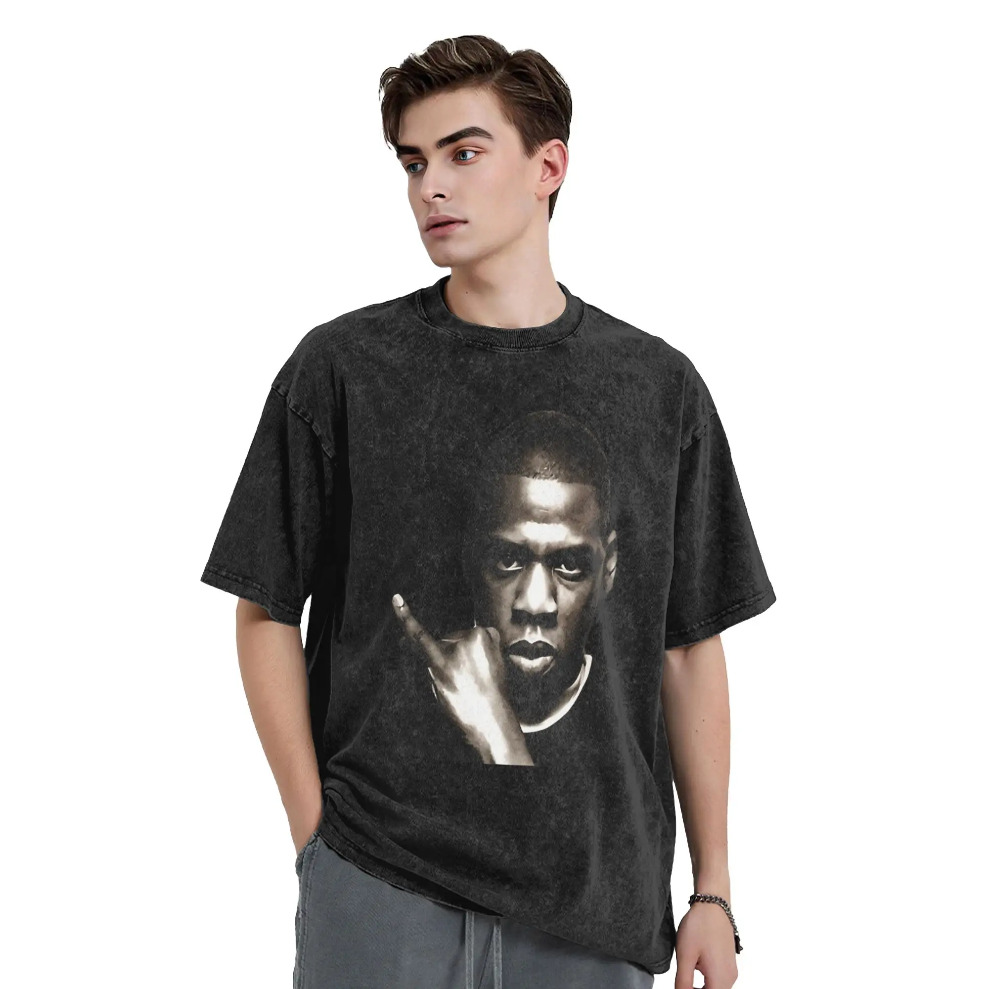 Jay Z Men T Shirt Washed  Hipster Tees Short Sleeve Round Collar T-Shirts Cotton Printed Tops