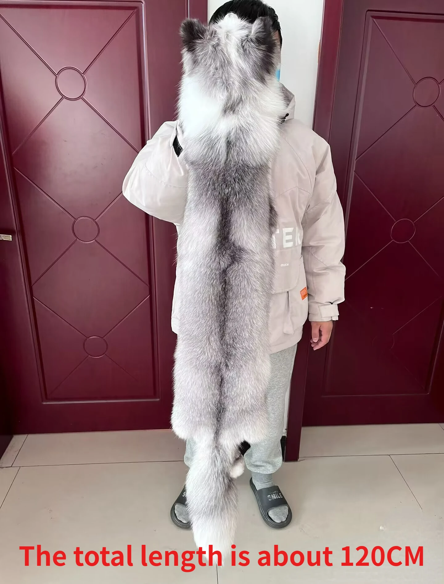 Real whole fox fur scarf silver fox whole skin whole leather grass shawl men and women scarf set head fur fabric plush fabric