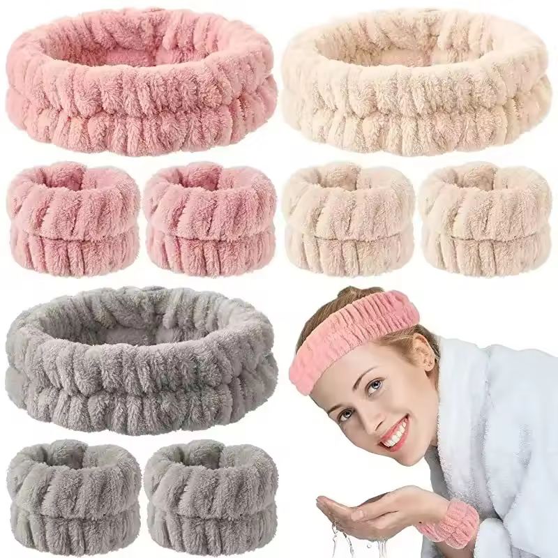 Soft Coral Fleece Headband Women Makeup Wash Face Spa Elastic Hair Band Fashion Female Girls Hair Accessories Wrist Washband
