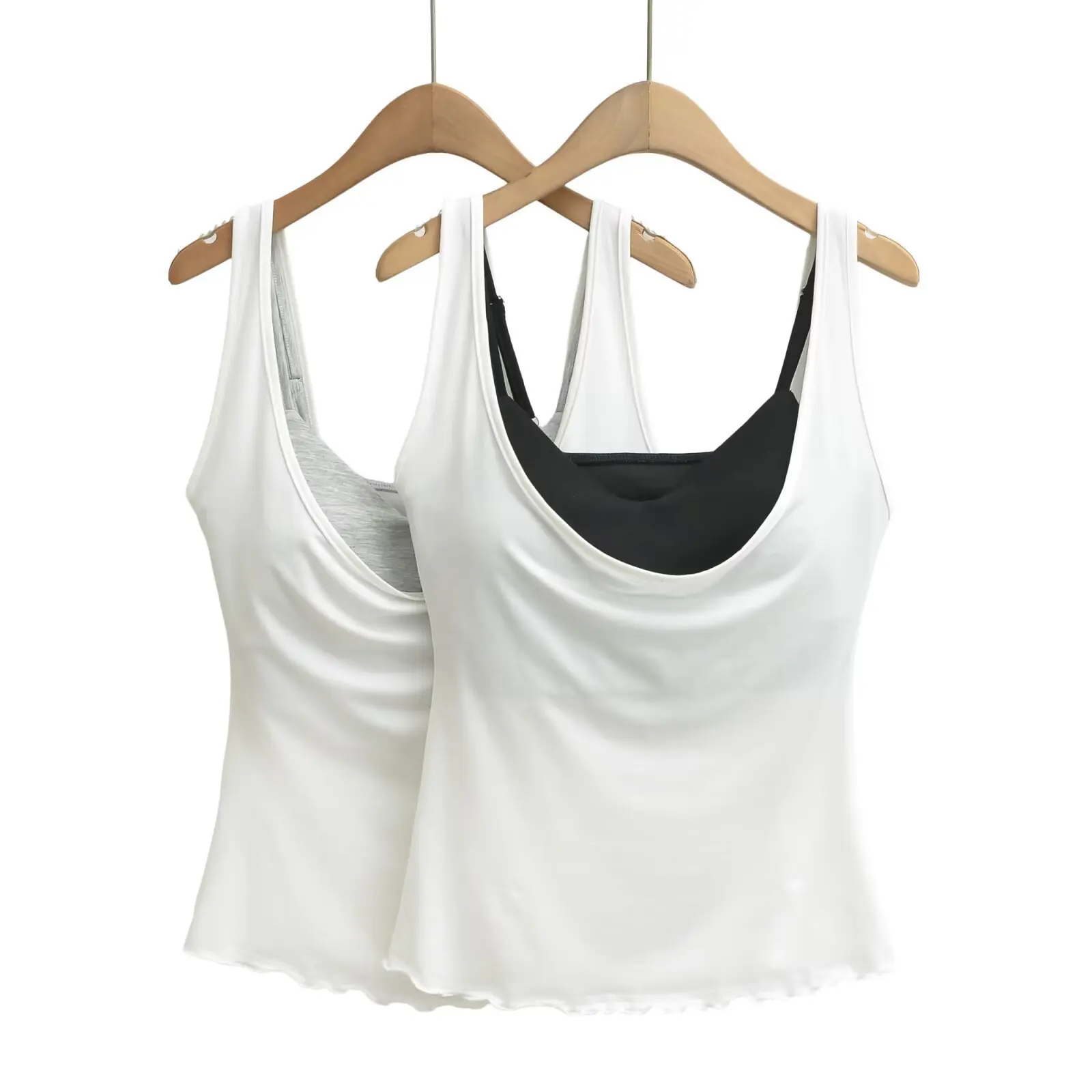 Dave&Di With Chest Cushion Suspender Strapless Wide Shoulder Slim Fit Vest Sleeveless Top Stacked Two-piece Set