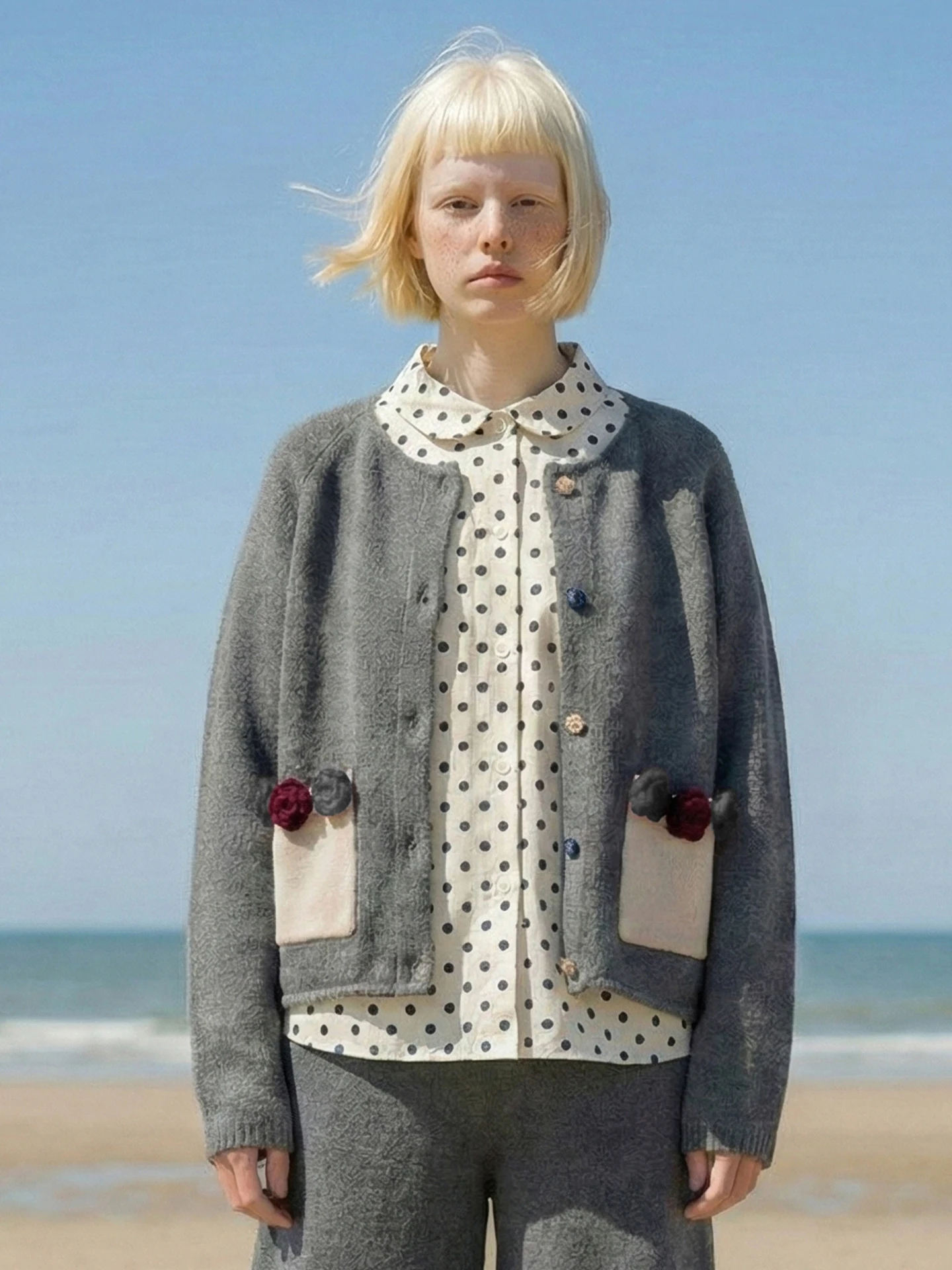 

imakokoni 2025 Original Winter Casual Literary Grey Knitted Cardigan Coat, Loose and Versatile for Women 255312