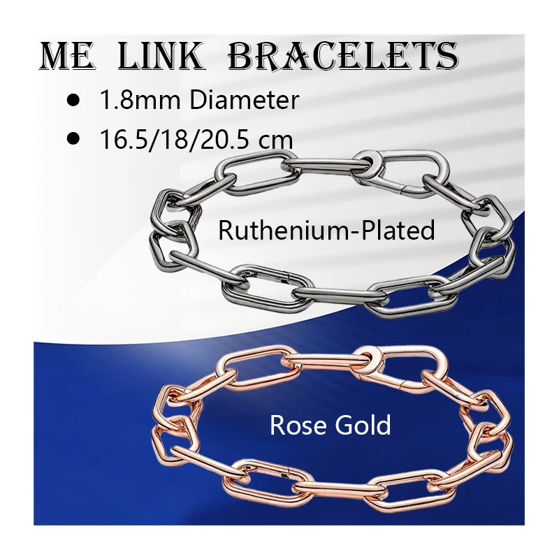 

ME Wrist Chain Links Bracelets For Women Jewelry Rose Gold Ruthenium Silver 925 Original Carabiner Clasp Closure Open Connectors