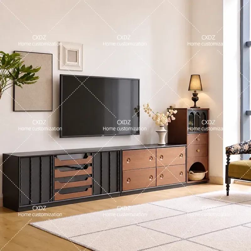 Medieval Style Floor to Ceiling Solid Wood TV Cabinet Modular Free Combination Living Room Storage Locker