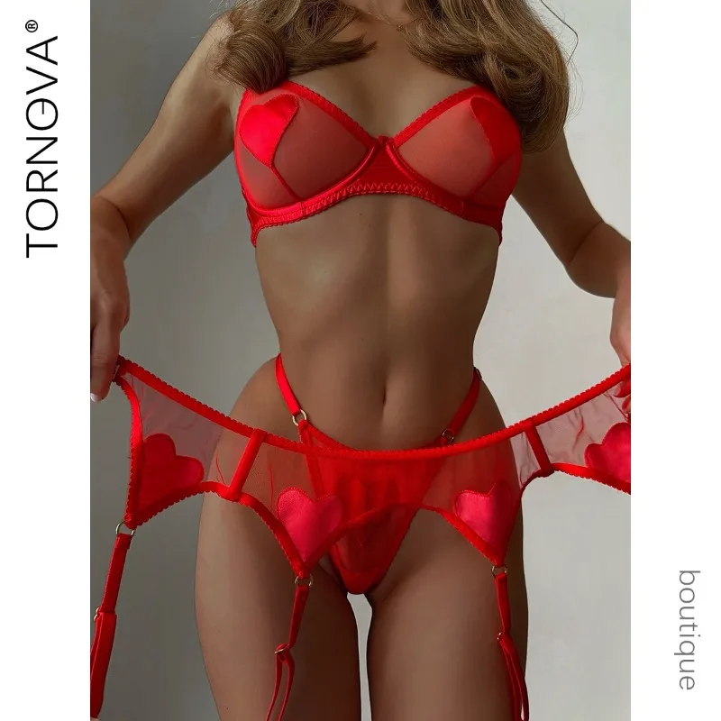

Tornova Christmas Underwear with Stockings Patchwork See-through Love Slim Gathertogether Seductive Erotic Lingerie Intimate Set
