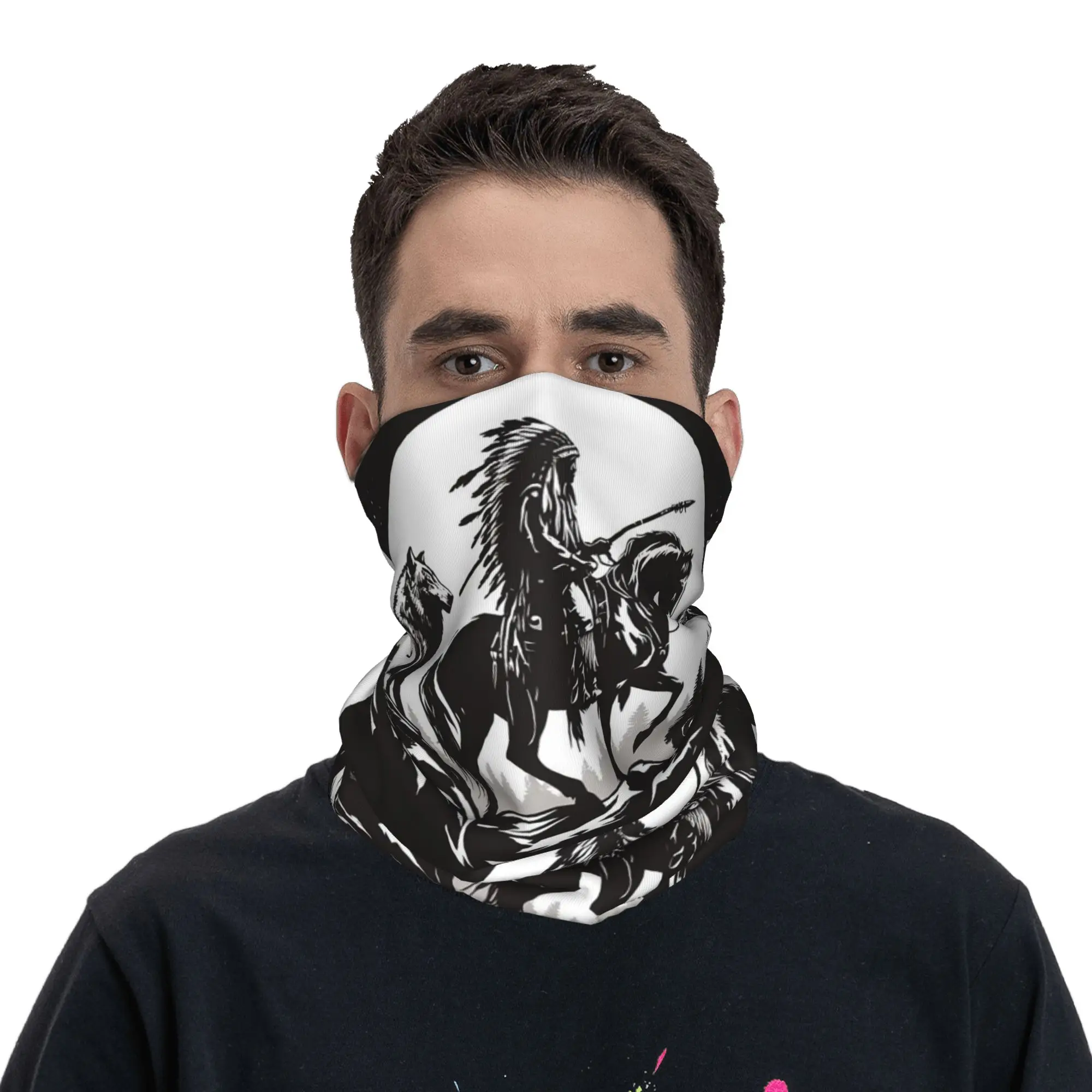 Sunset Ethnic Style Wolf Bandana Neck Gaiter Printed Magic Scarf Headwear Running Unisex Adult Winter