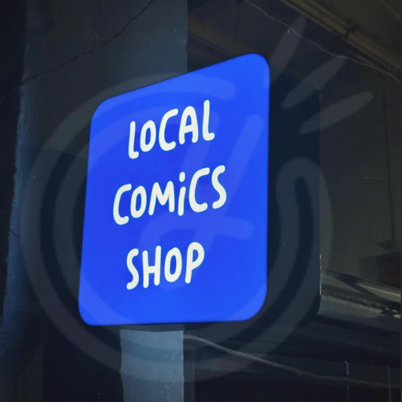 

Custom Blue Metal Light Box Sign Outdoor Business Storefront LED Acrylic Illuminated Signboard Waterproof Double Sided Signage