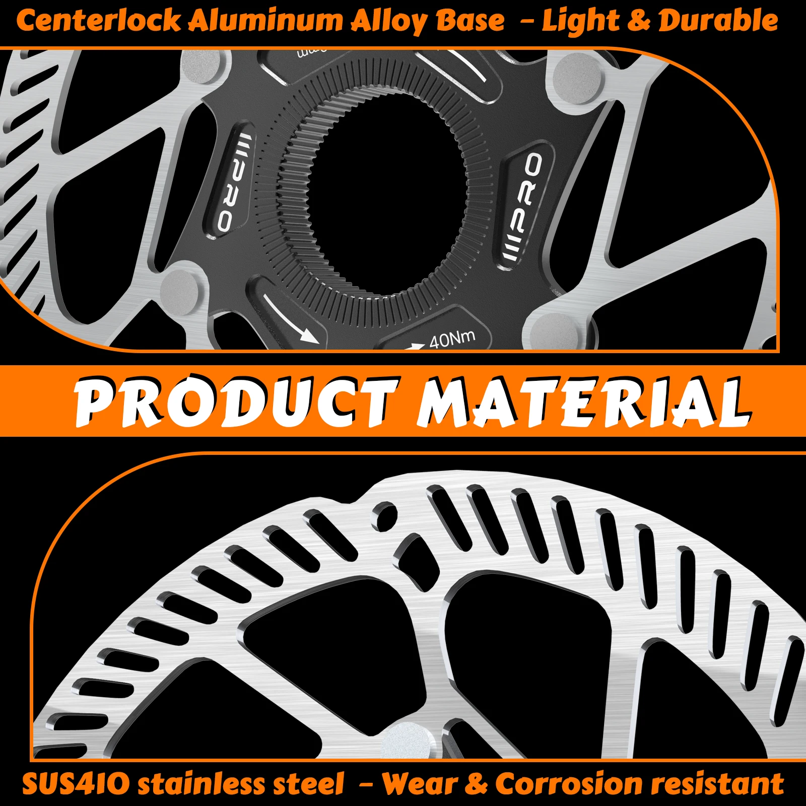 IIIPRO Center Lock Bike Disc Rotor Bicyele Hydraulic Disc Brake Rotors Stainless Steel CNC Laser Cutting Durable Brake Rotor