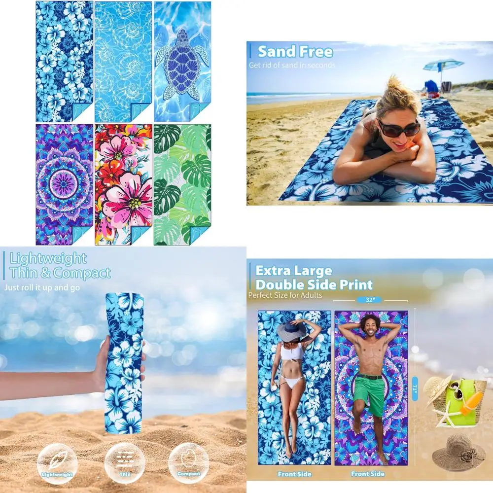 

6 Pack Microfiber Thin Beach Towel Lightweight 71x32 Oversized Extra Large Sand Free Towels Quick Dry for Travel Pool Yoga Gym S