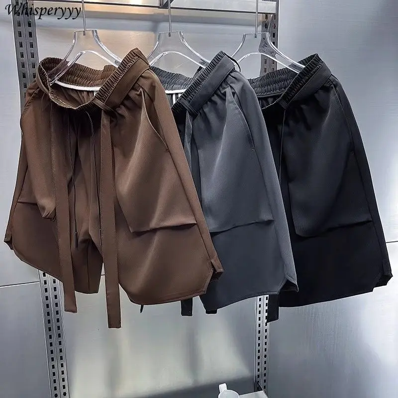 

Новые летние шорты, мужские тонкие повседневные свободные брюки с пятью точками, однотонные брюки с карманами, спортивные штаны Cortos Hombre с эластичной резинкой на талии