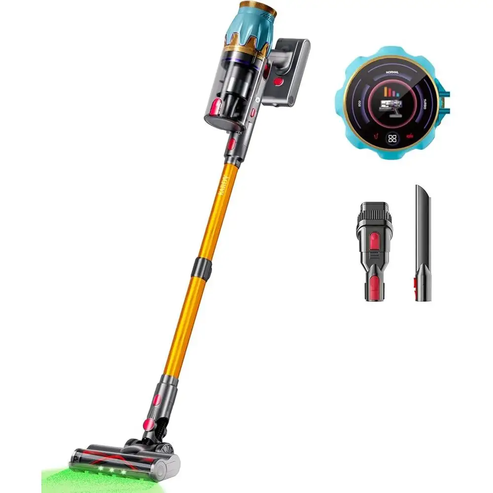 Cordless Vacuum Cleaner 550W Brushless Motor 45Kpa Suction Max 65Mins Runtime Touch Screen Anti-Tangle Brush HEPA Filter 8-Stage