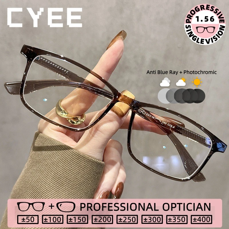 

CYEE Square Women High Quality Reading Glasses Business Suitable Photochromic Myopia Glasses Custom Prescription Optical Eyewear
