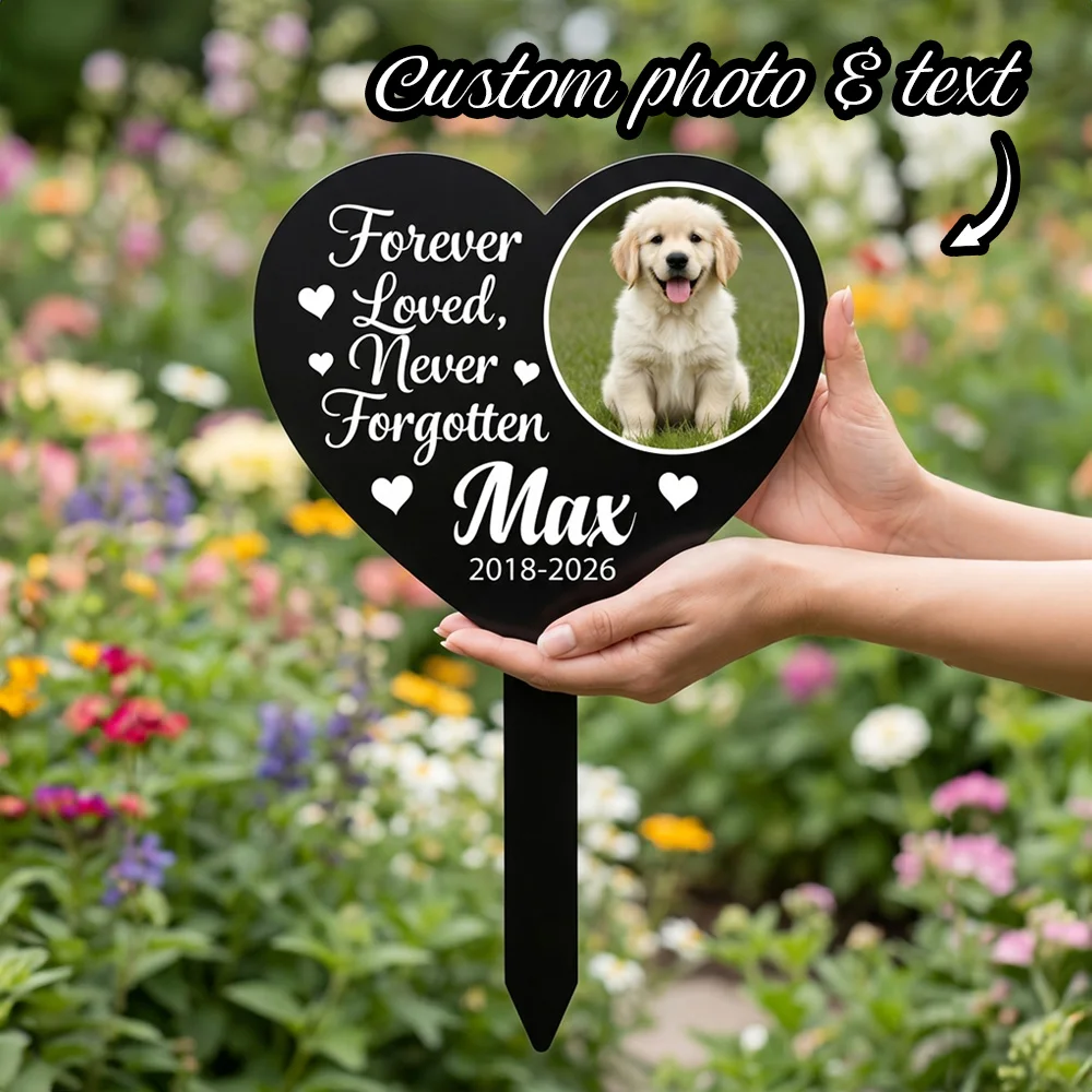 Personalized Black Heart Pet Memorial Stake,Custom Photo Text, Dog Cat Grave Marker, Outdoor Garden Lawn Remembrance Plaque Gift