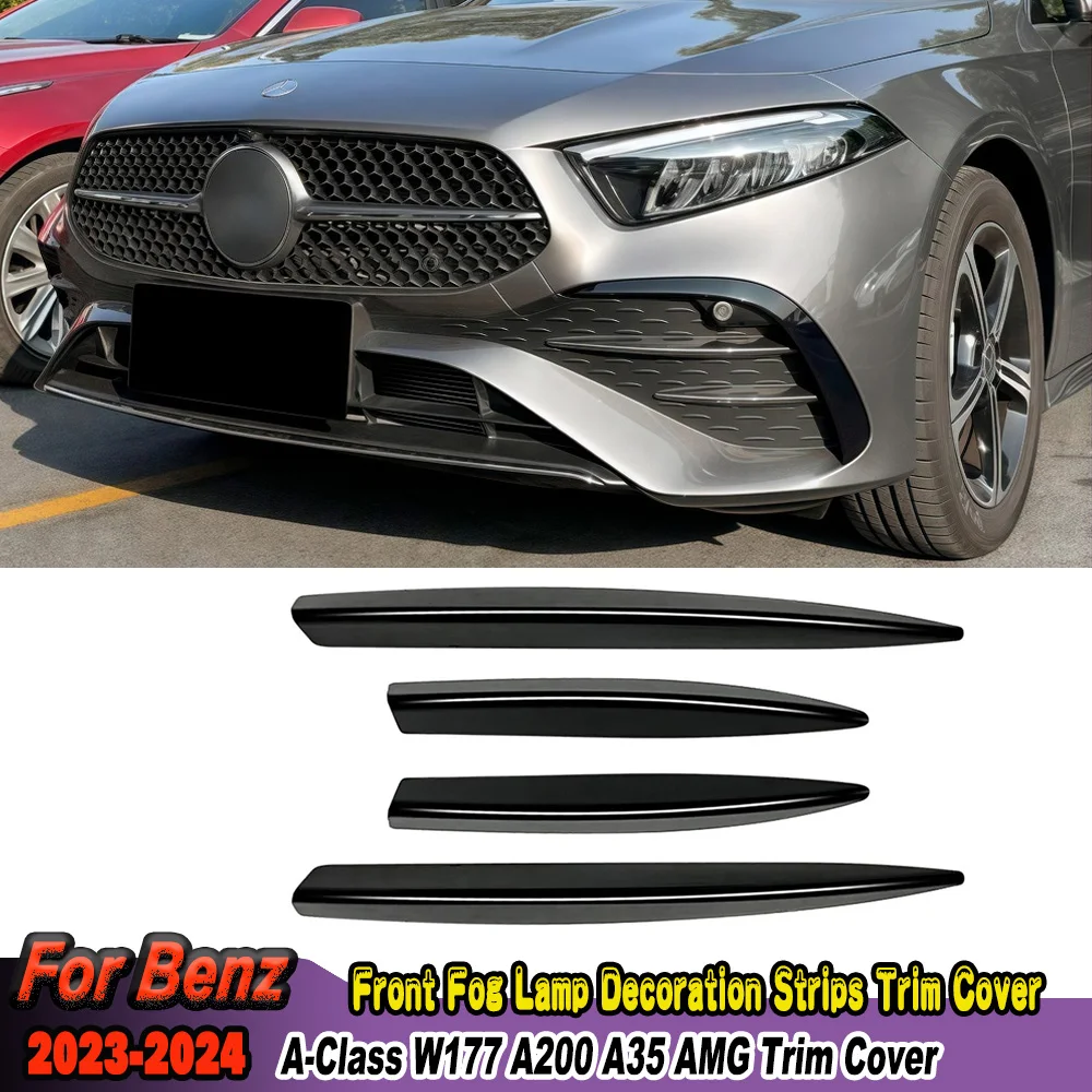 Front Bumper Fog Lamp Decoration Strips Trim Cover For Mercedes Benz A W177 A200 A35 2023-2024 AMG Grill Spoiler Cover Air Vent
