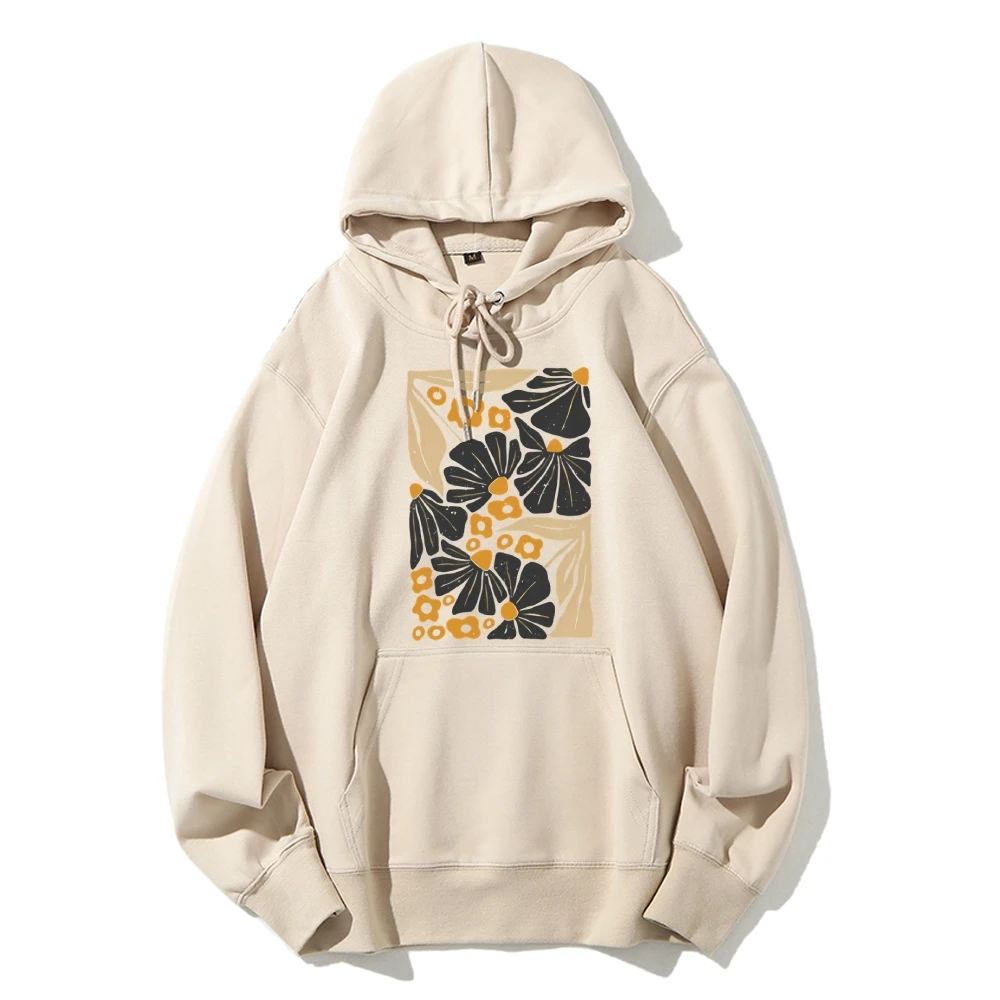 Boho Lily Flowers Abstract Daisies Design Matisse 3x 4x Flowers Casual Hoodie Women’s Floral Autumn Winter Sweatshirt Pullovers