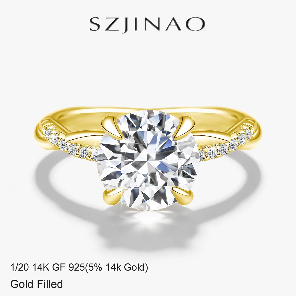 

Кольцо-солитер Au585 с круглым муассанитом 2 карата, витое, из золота 14K (позолоченное), обручальное/свадебное, для женщин, подарок на годовщину, классическое