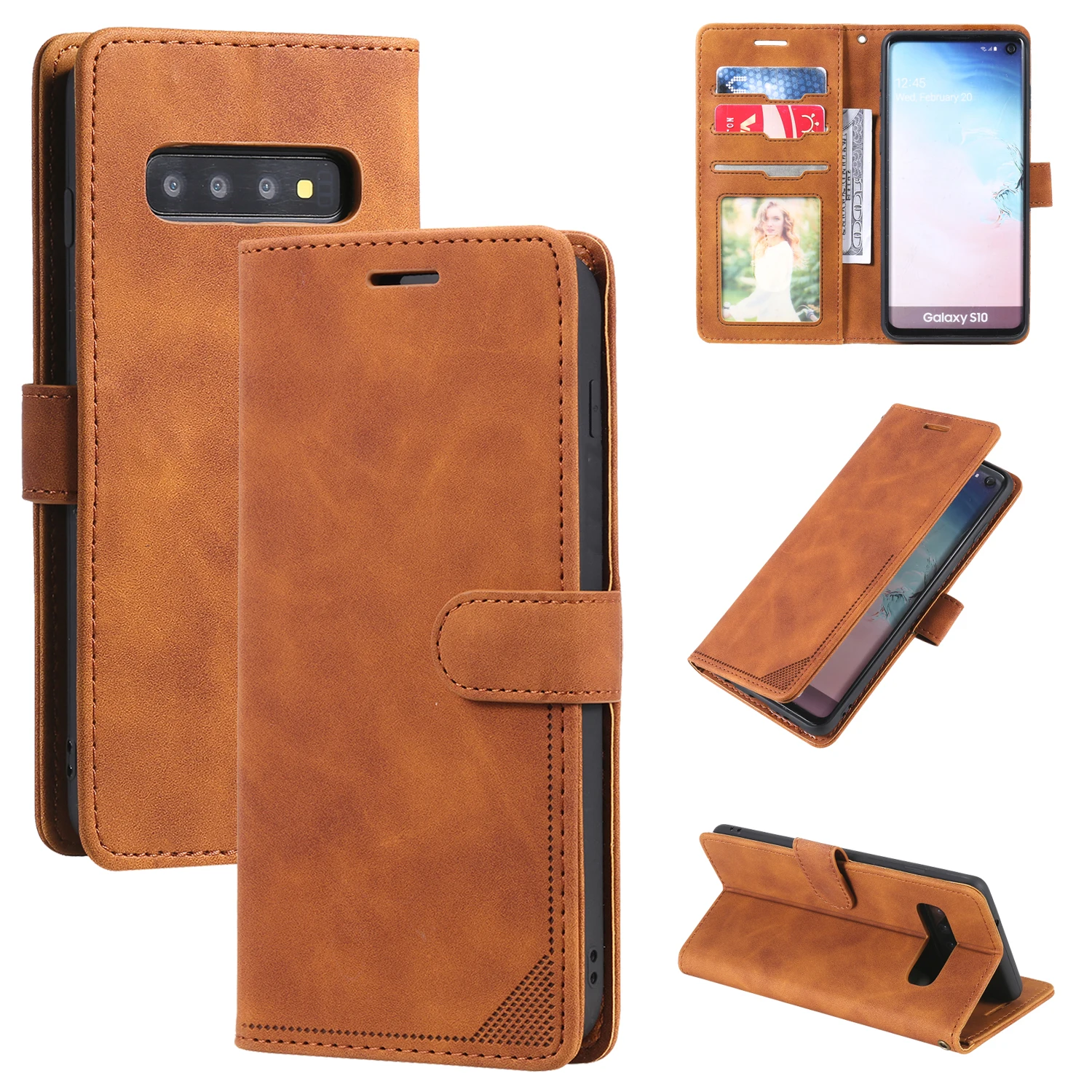 

For Samsung Galaxy S10 / S10 Plus phone case retro business card flip cover protector leather case soft case