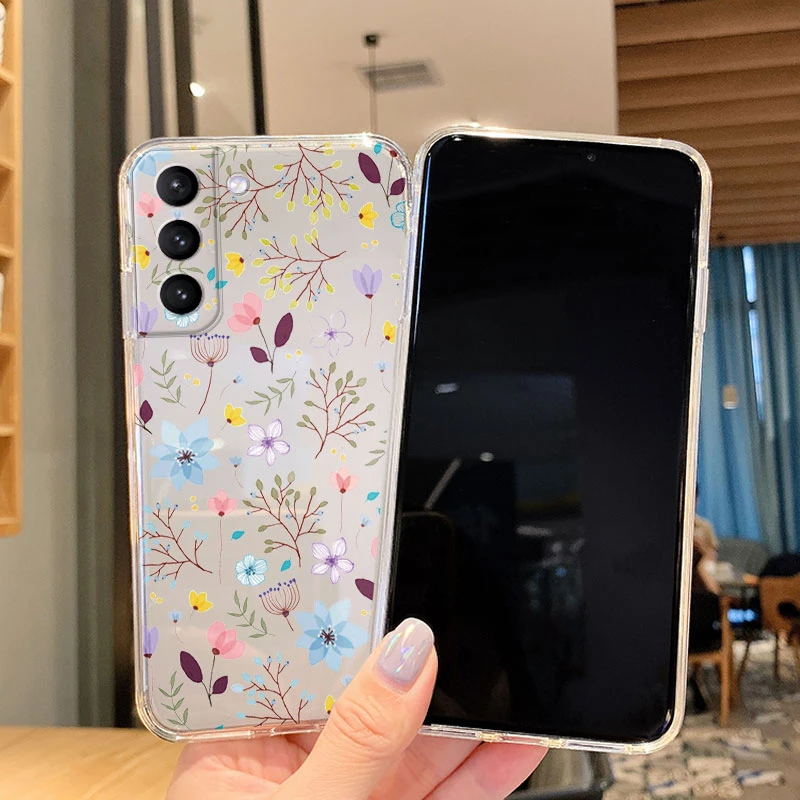 Fundas For Samsung Galaxy S23 S 23 Plus S23 ULTRA S23+ Back Cover Transparent Soft Silicone Cute Cartoon Flower Coque Fundas