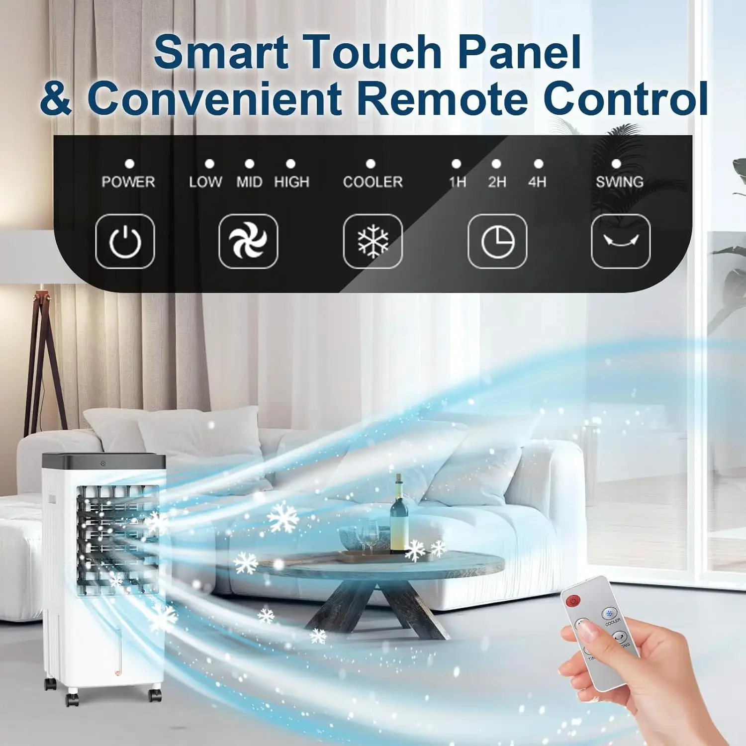 Aire acondicionado eficiente de 3 velocidades con tanque de 3 galones y cable de extensión de 78 "para 20 horas de tiempo de refrigeración y osquilla de 70 °, 2024