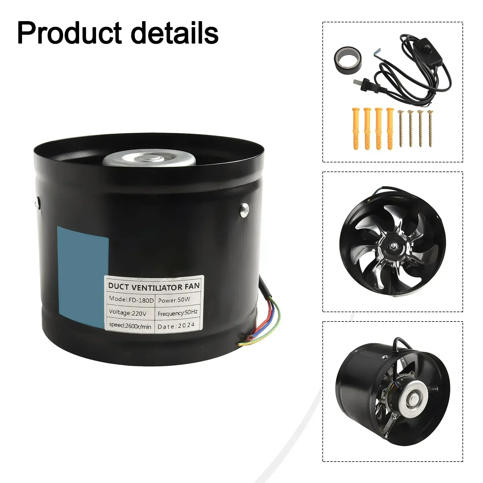 

180 Mm Extractor Fan 50W 220V Smoke Extractor Duct Fan 800 M³/h Inline Pipe Fan Quiet 2800r/min For Waiting Halls