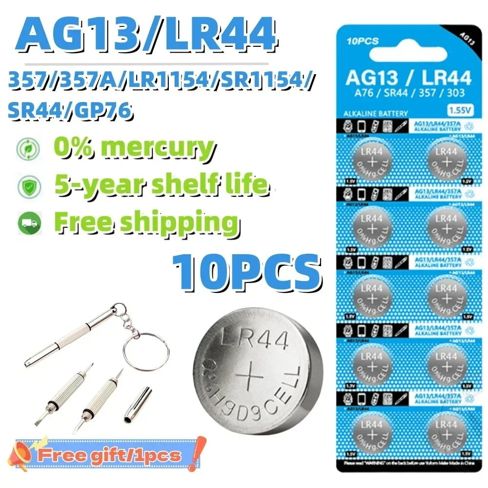 10 Stück 1,55 V AG13 LR44 Knopfbatterien LR 44 L1154 RW82 SR1154 SP76 Pila SR44 A76 LR1154 GP7 Cell Coin Uhr Spielzeug Fernbedienung Batterie