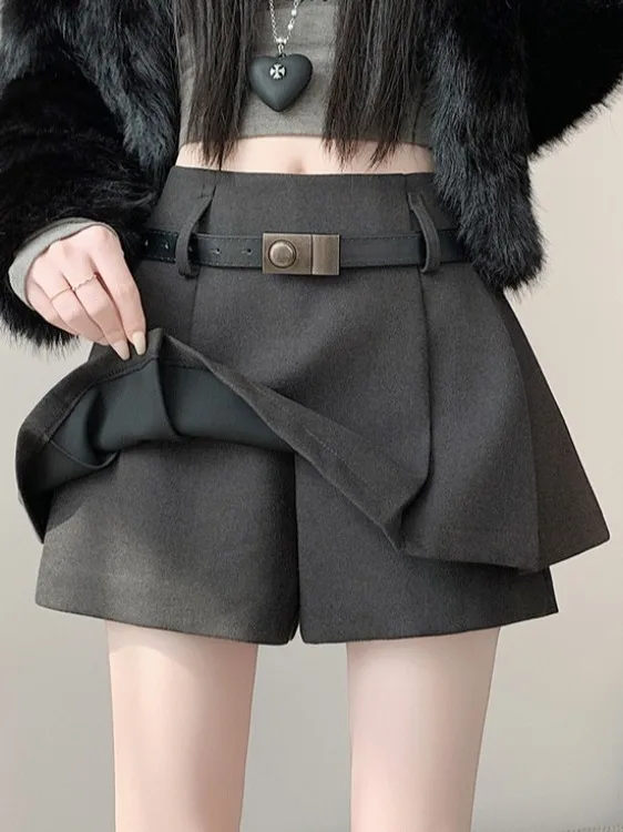 

Шерстяная плиссированная юбка в клетку с высокой талией, приталенная, А-силуэт, женская, осенне-зимняя, новая, повседневная, для офиса, из полиэфирного волокна