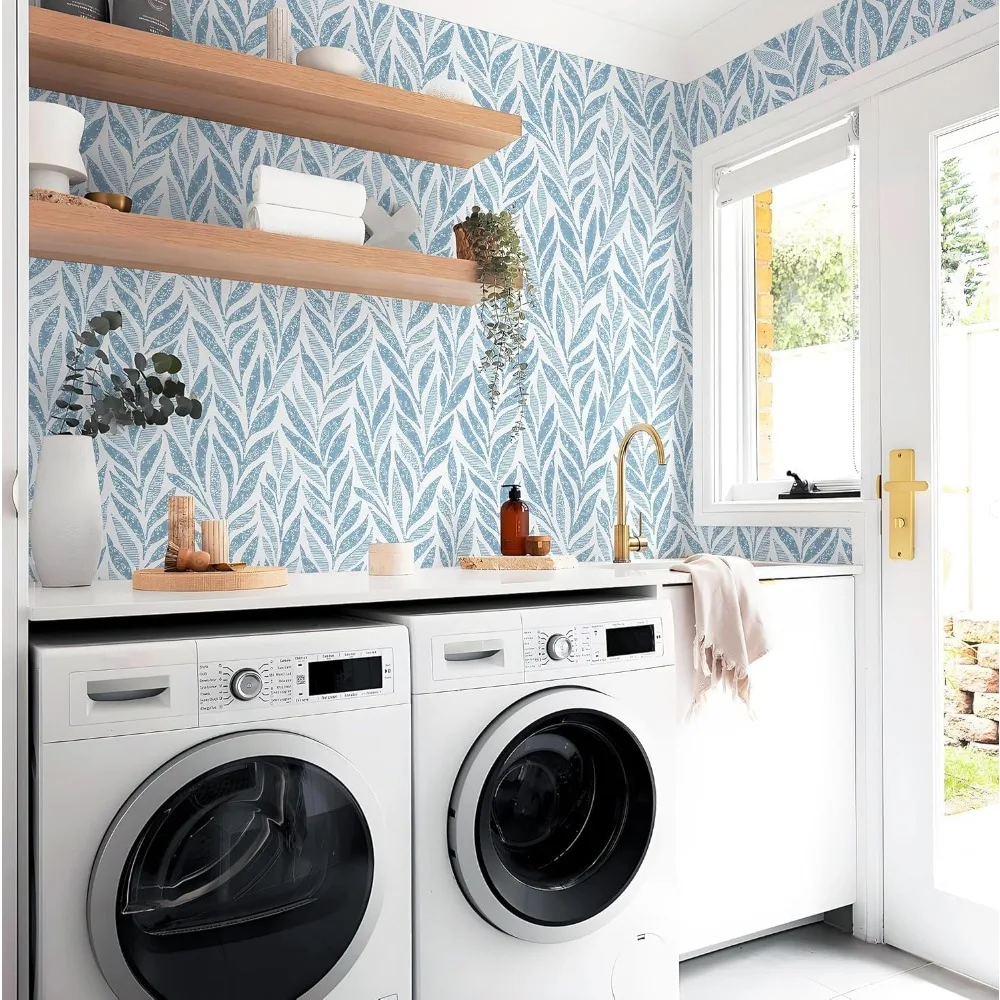 ورق جدران حديث قابل للتقشير واللصق باللون الأزرق البوهيمي للحمام والمطبخ، غطاء جدار لاصق، ورق اتصال أنيق، 787 × 17.3 بوصة