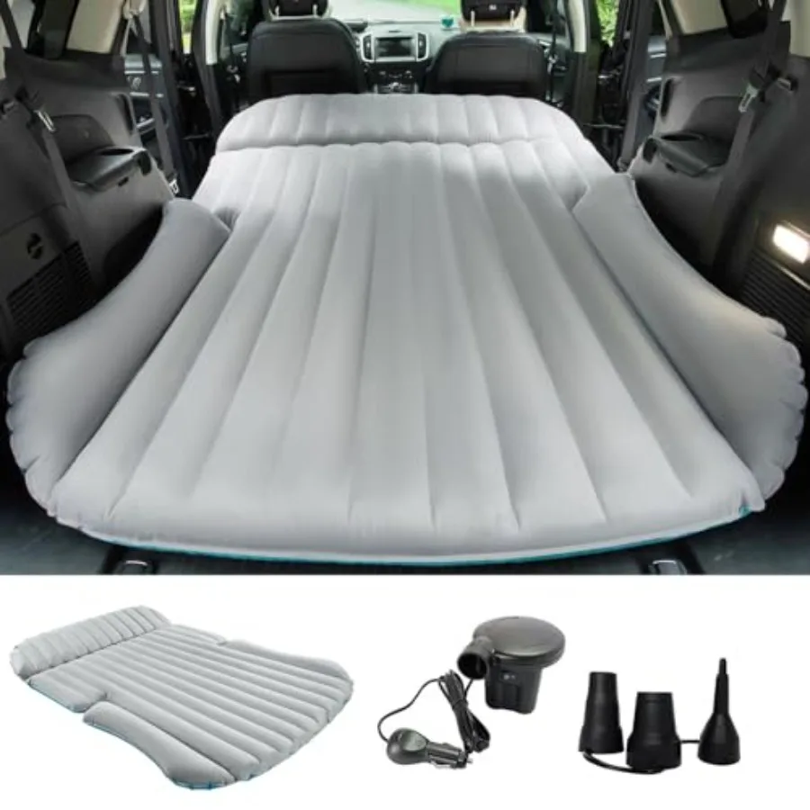 

SUV Air Mattress Double-Sided Inflatable Car Mattress Camping Bed with Pump for SUV Trunk and Rear Seat - Blue Light Gray