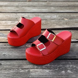 Women's Bag Heel Sandals Summer New Round Head Open Toe Glitter Back Zipper Soft Sole Anti-slip Wear-resistant Slope Heel Shoes