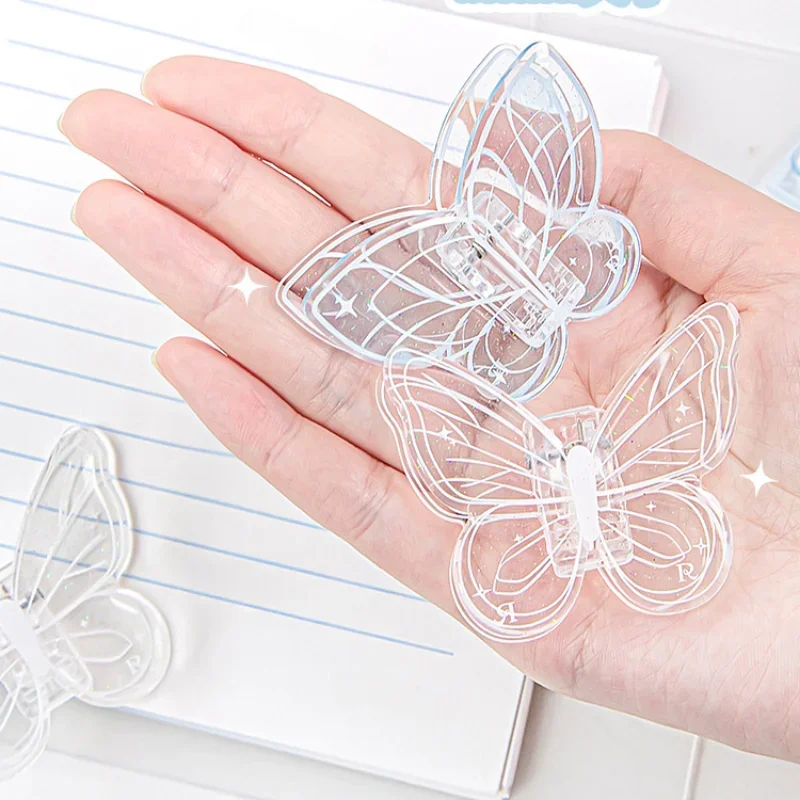 Transparent Acrylic Paperclips Binder Clip Cute Butterfly Stationary Clip Note Ticket Holder Clamp Organizer School Supplies