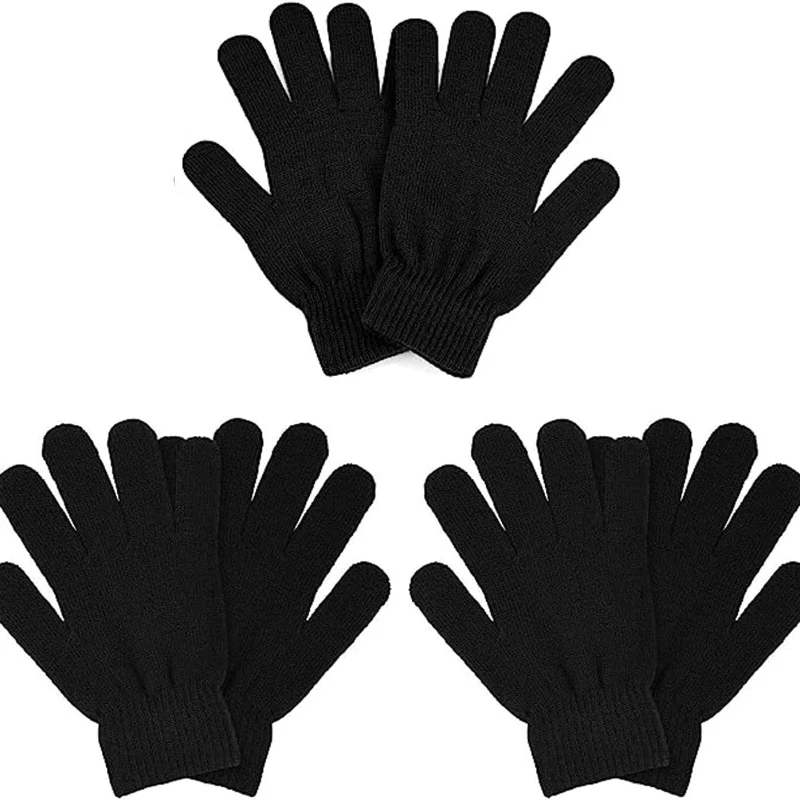 3 Pairs Winter Magic Gloves Adults Warm Stretchy Unisex Black Gloves One Size Fits Most Men Women Teens Magic Knit Gloves