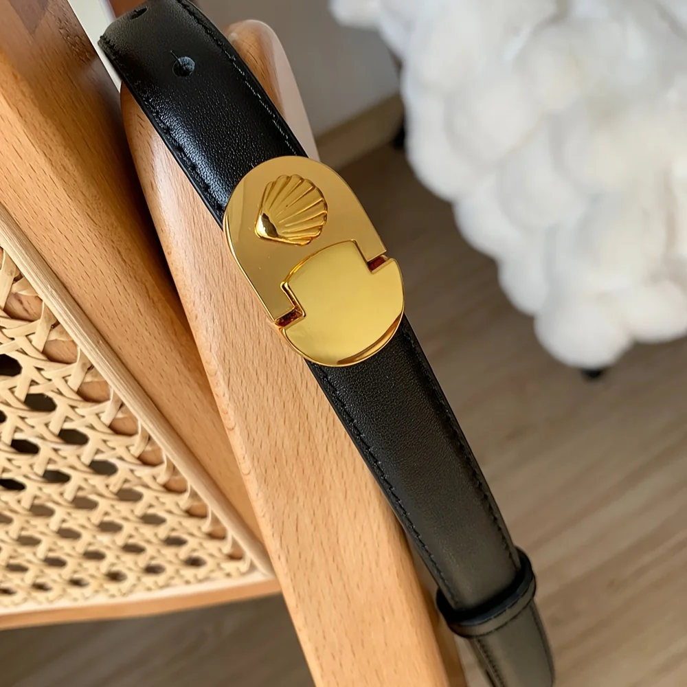 

Ретро ремень с тиснением в виде ракушки, женский ремень из натуральной кожи с золотой металлической пряжкой, тонкий ремень в винтажном стиле для платьев, пальто