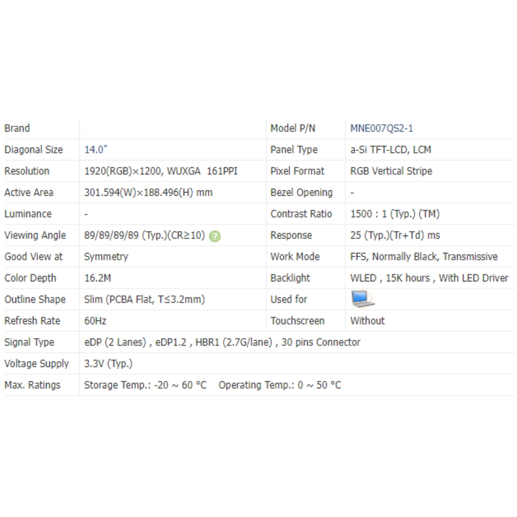 

MNE007QS2-1 14,0 дюймовый IPS ЖК-экран для ноутбука, замена панели дисплея, матрица x