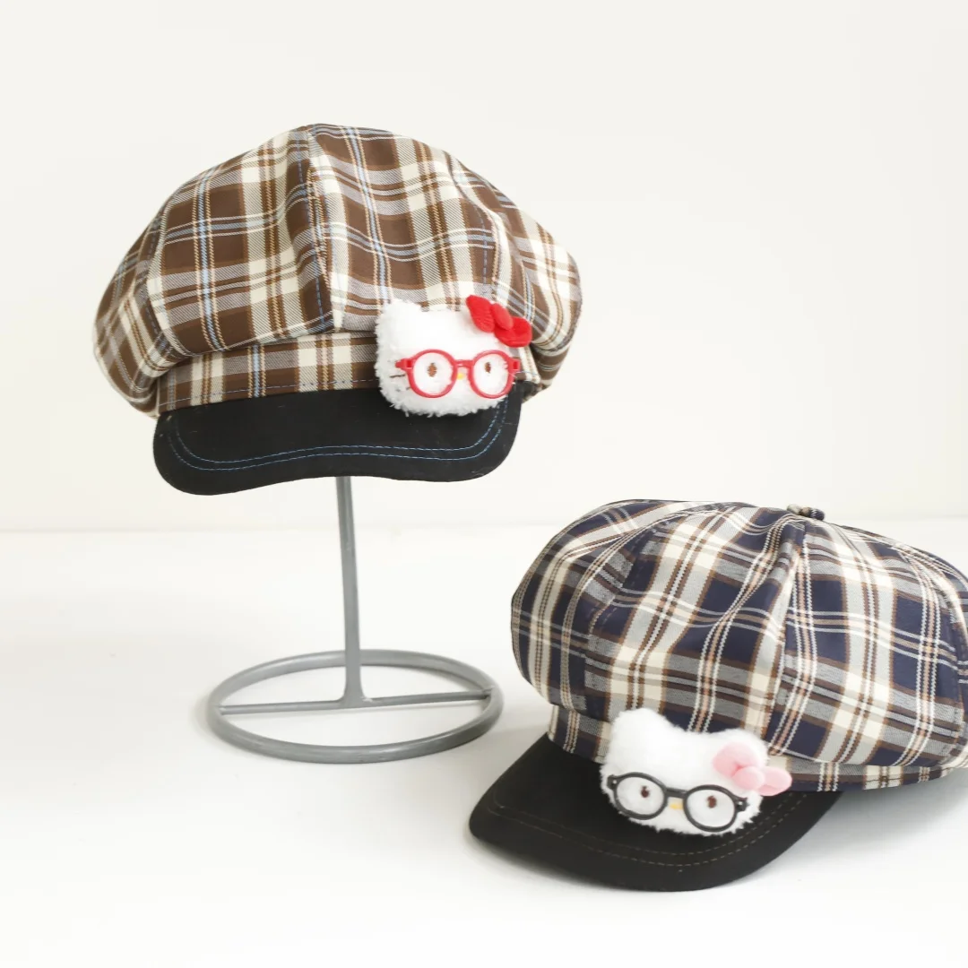 Y2K Sweet Korean Style Plaid Beret Hat Keep Warm Lattice Women Painter Hat Small Fragrant Style Women Octagonal Cap Outdoor