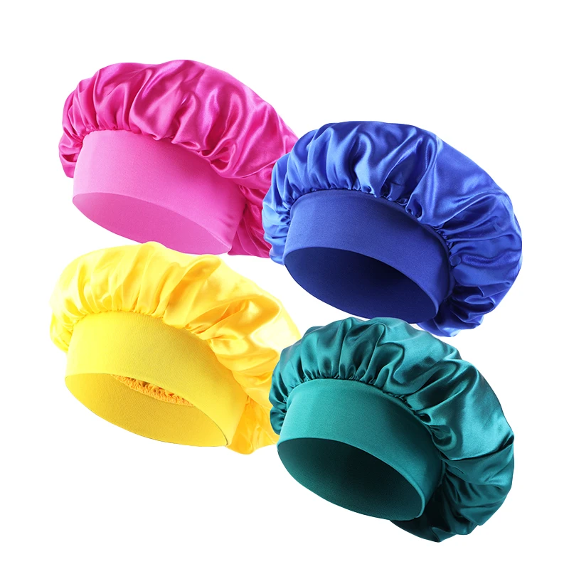 4pcs/lot Women Satin Solid Bonnet Hair Care Night Sleep shower Caps Adjust Head Cover For Curly Springy Hair Styling Accessories image 6