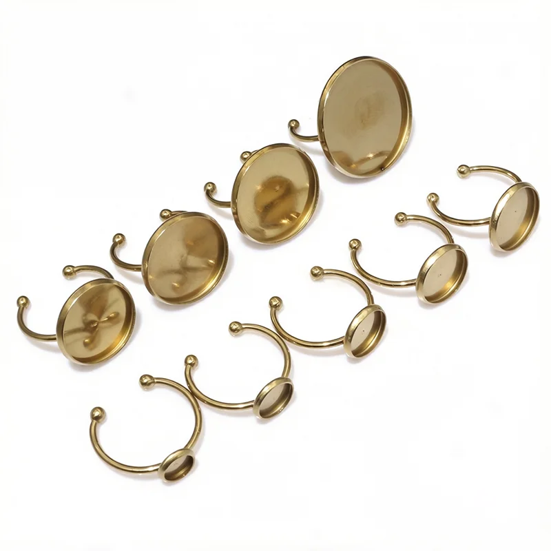 6 8 10 12 14 16 18 20mm Stainless Steel Gold Plated Adjustable Ring Settings Blank Base Fit 6-20mm Glass Cabochon Buttons Bezels