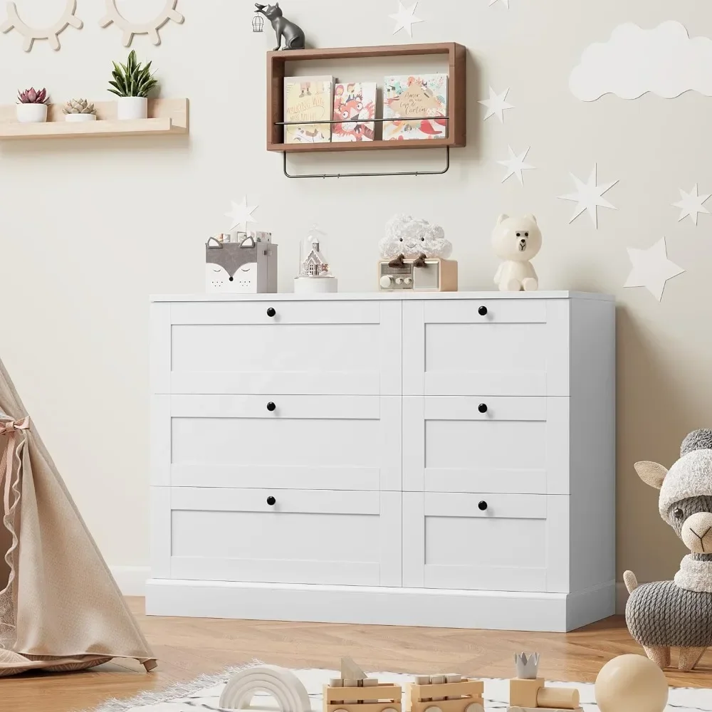 

6 Drawer Dresser, White Dresser for Bedroom, Wood Chest of Drawers, Wide Double Dresser, Modern Drawer Chest for Living Room