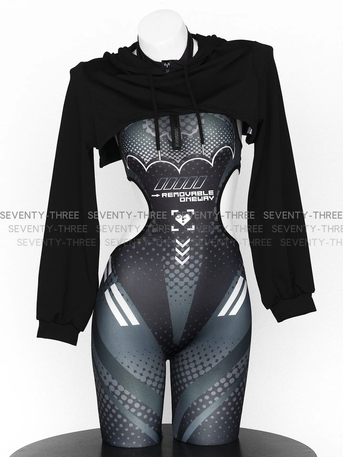

Anime Game Robot AI Agent Girl Uniform Dark Punk Cyber Bodysuit Short Hoodie Outfits Cosplay Costumes