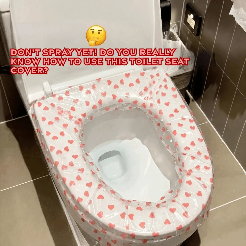 Heart Print Disposable Toilet Seat Covers Heart Pattern Adhesive Strips Waterproof Toilet Seat Protectors Single-Use Design