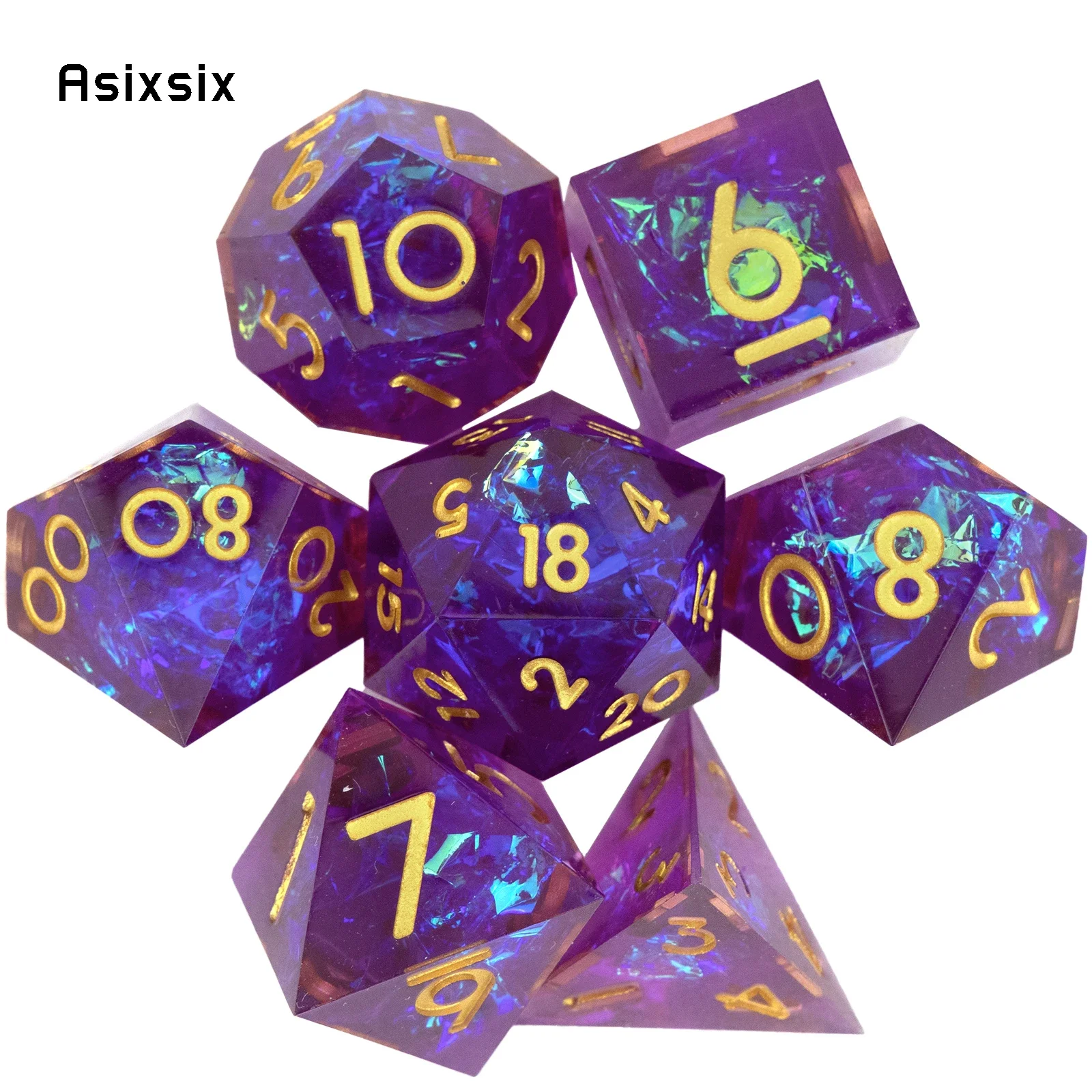 

7 Pcs Purple Golden Number Sharp Edge Resin Dice Polyhedral Dice Suitable for Role-Playing RPG Board Game