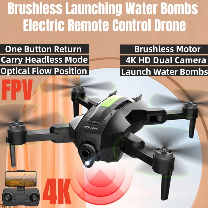 

Brushless Launching Water Bombs Radio Control Drone FPV 4K Dual Camera Headless Mode One Click Return Optical Flow RC Quadcopter