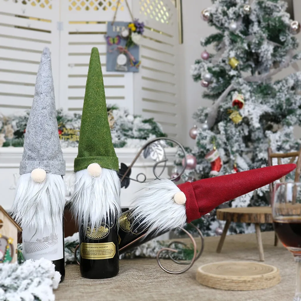 Christmas Champagne Bottle Cover Dress Up Holiday Party Wine Bottle Cap Decor Home Living Room Decoration Ornaments Орнаменты L5