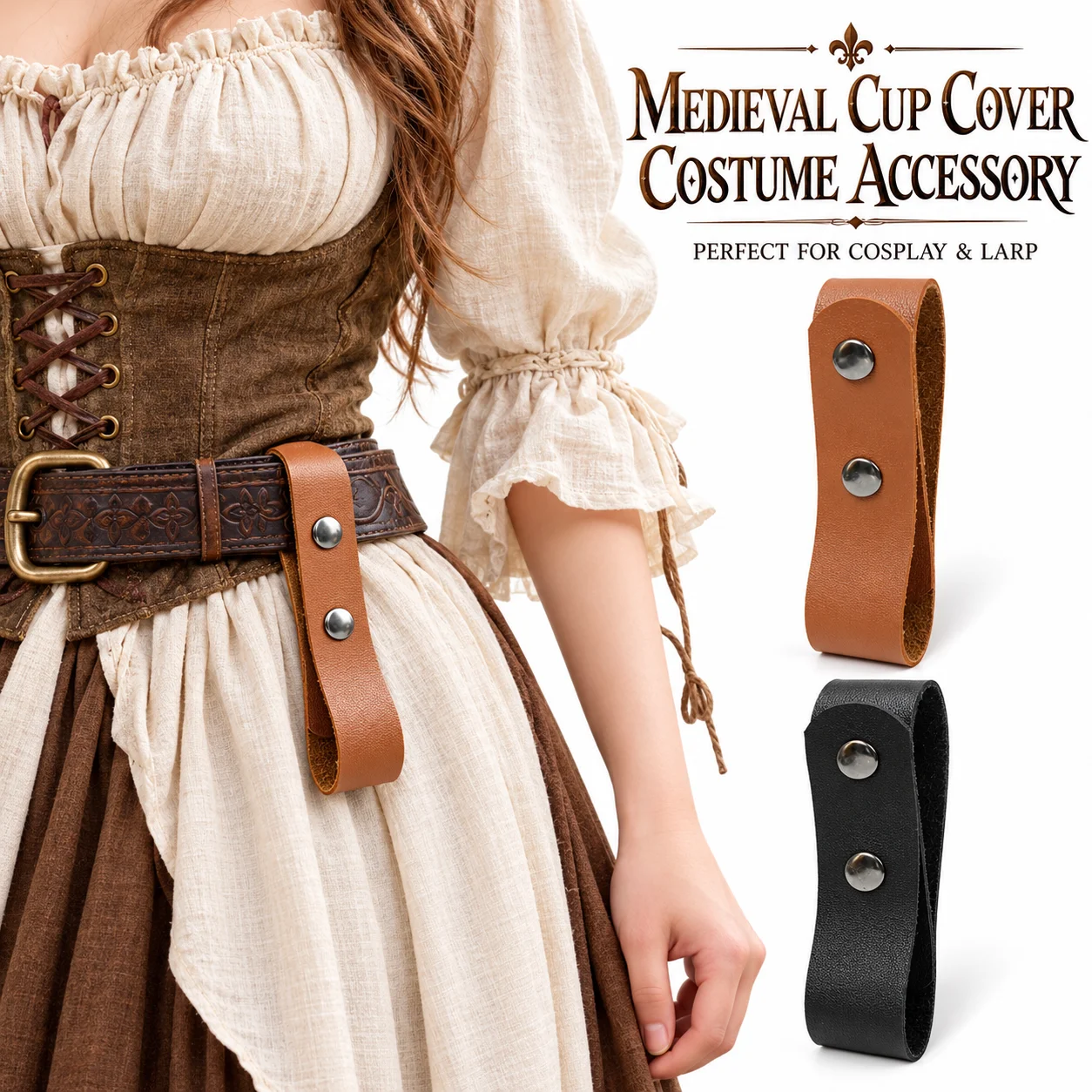 UYEE Halloween Medieval Cup Cover Holder PU Leather Belt Hanging Loop Cosplay Costume Accessory Belt