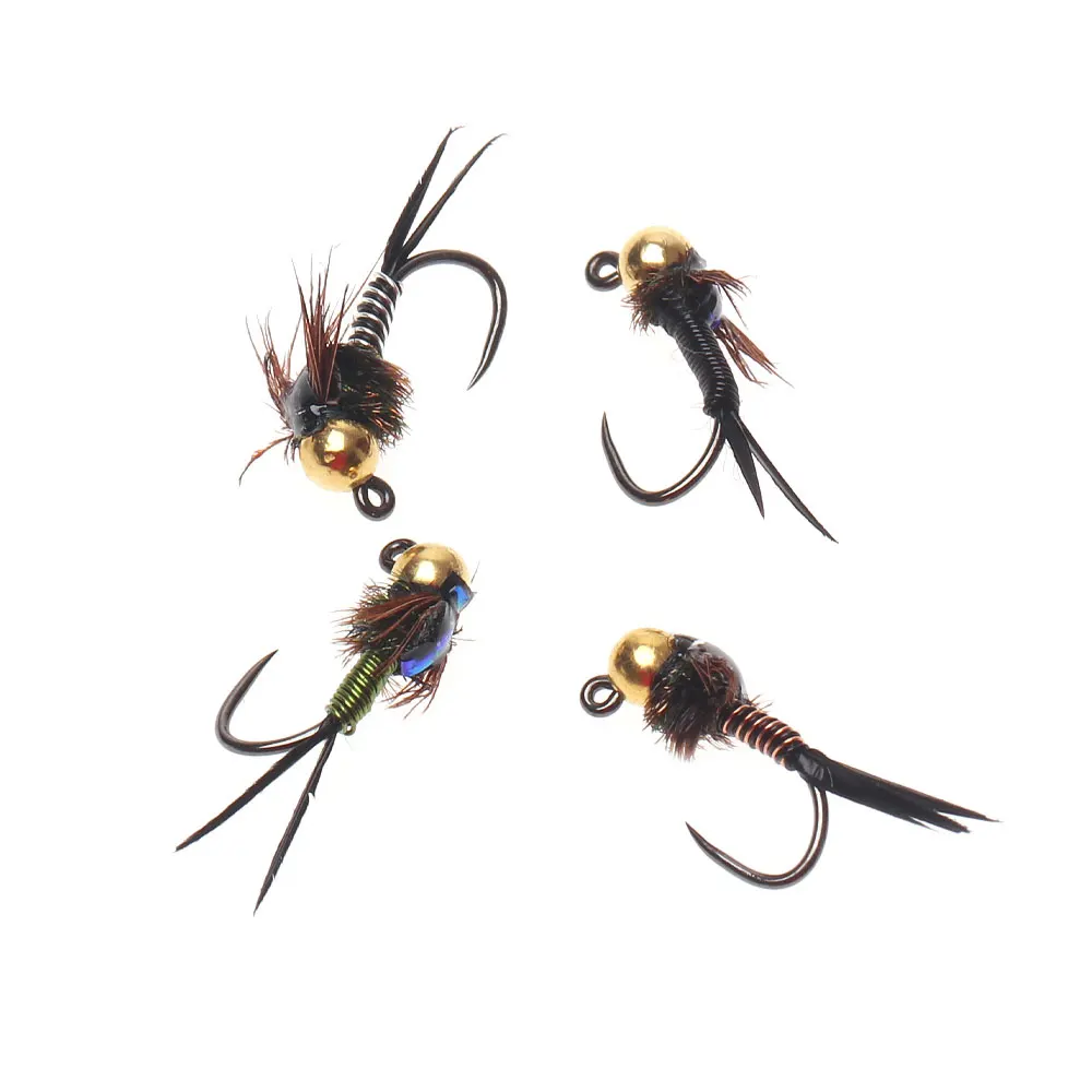 4 Stück # 14 # 16 Widerhakenlose Wolfram-Kugelkopf-Jigs, Copper John Fliegen, schnell sinkende Wet Euro Perdigon Nymphenfliegen, Forellen- und Grauelfischköder – Detail 10