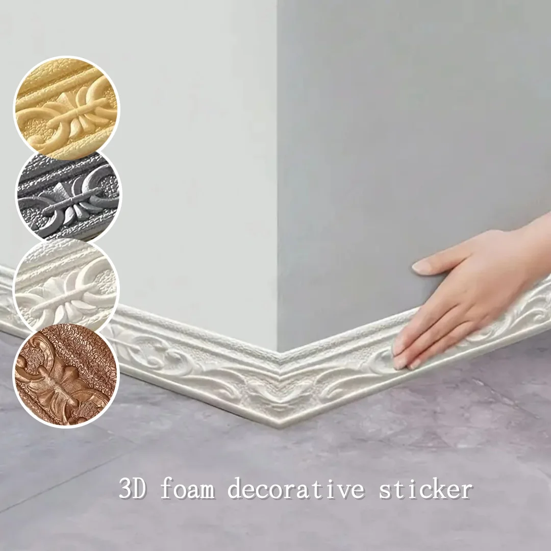 1pc 230cm 3D Flexible Foam Molding Decoration, Self-adhesive Skirting Board Wallpaper Wall Sticker - Door Frame Edge Decoration