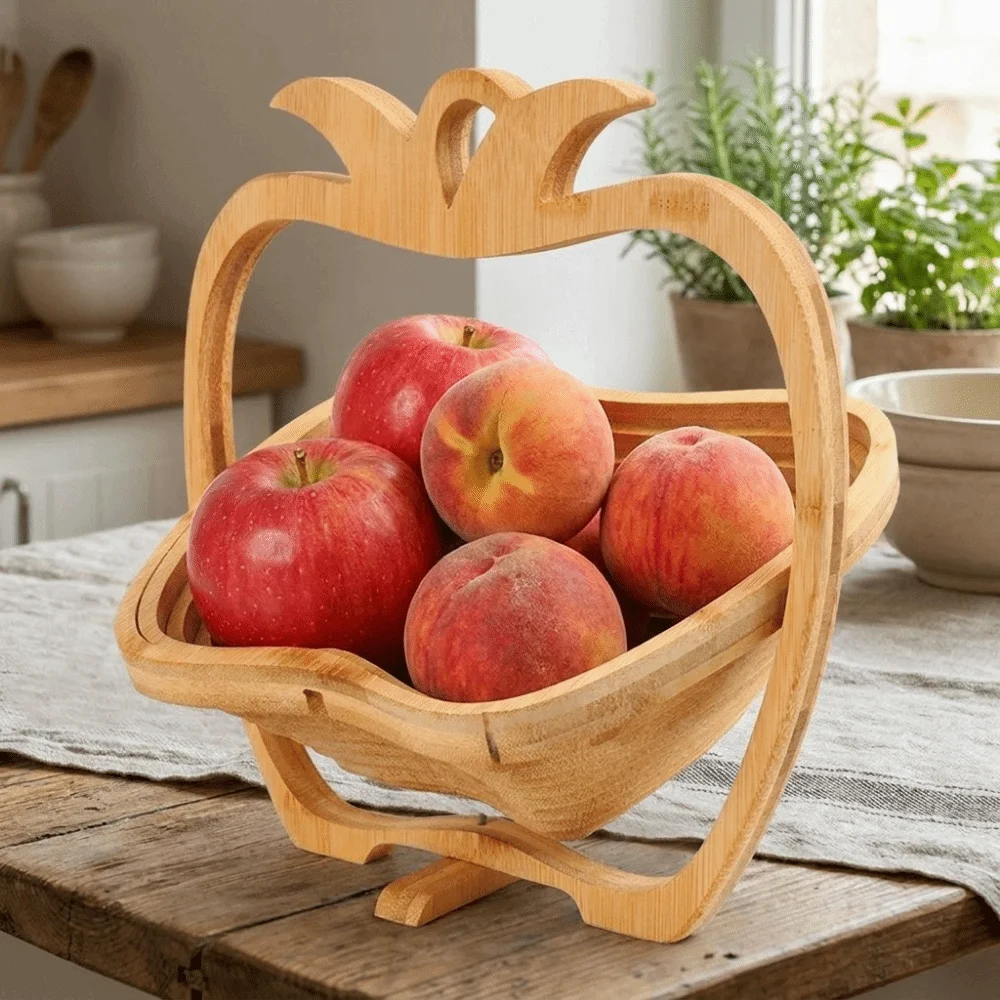 Multi-functional Folding Fruit Shaped Basket Dolphin Shape Eco-friendly Bamboo Snacks Bowl Stable Base Heat Resistant Mat